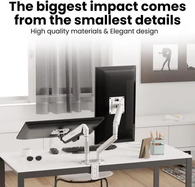 Alt view image 5 of 5 - EVEO Premium Dual Monitor Mount 14"-35" Dual Monitor Arm VESA Bracket Adjustable Height Gas Spring Dual Monitor Stand, Screen Full Motion Dual Monitor Arm-Computer Monitor Stand for 2 Screens - White