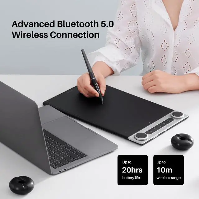 Alt view image 5 of 5 - HUION Inspiroy Dial 2 Bluetooth Wireless Graphics Drawing Tablet with Dual Dials Bundle with Artist Glove for Digital Art, Animation and Graphics Design