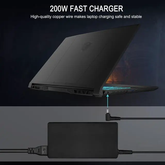 Alt view image 4 of 5 - FLGAN OEM 200W 20V 10A Charger for MSI MS-17L5 ms-1584 MSI Creator M16 B13 B13VF CreatorPro M16 B13VI MSI Katana 15 B12VGK B12VFK B12VEK B13VEK B13VFK B13VGK Laptop a21-200p2b adp-200jb f power supply