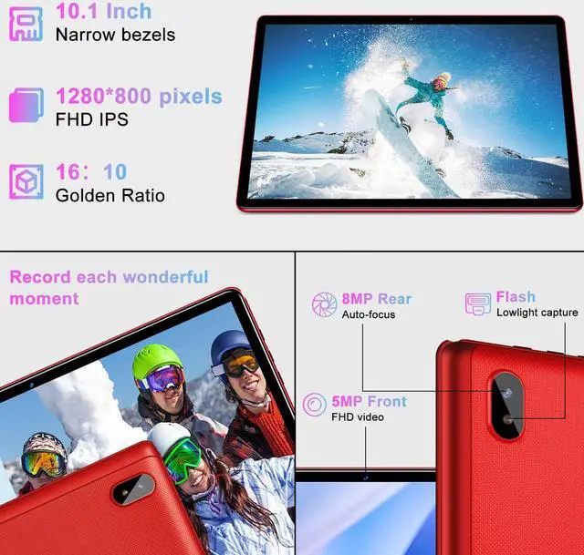 Alt view image 5 of 5 - Tablet 10 inch Android PC Octa-Core 2.0 GHz with 12GB RAM 128GB ROM TF 1TB, 5G WiFi, 6000mAh, FHD IPS Touchscreen, Bluetooth 5.0,1280 * 800, 5+8 MP, 2025 2 in 1 Tablet with Keyboard and Mouse, Red