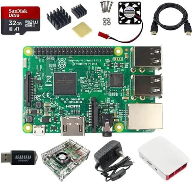 Main image of DIGISHUO 9 in 1 Complete Starter Kit Raspberry Pi 3 Model B Module&Two Cases&HDMI Cable&32G SD Card&Heatsink Kit&P Fan