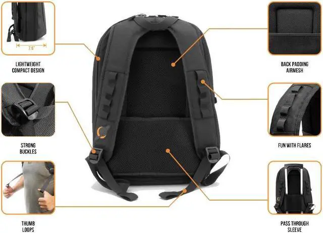 Alt view image 4 of 5 - Jetpack Slim Backpack for DVS, Mobile, or Club DJ Gig Set, Bag Carry Laptop, Stand, Tablet, Headphone, Vinyl Records, USB Mobile Devices, Needle Case, Cables, Microphone & More. TSA Compliant (Black)