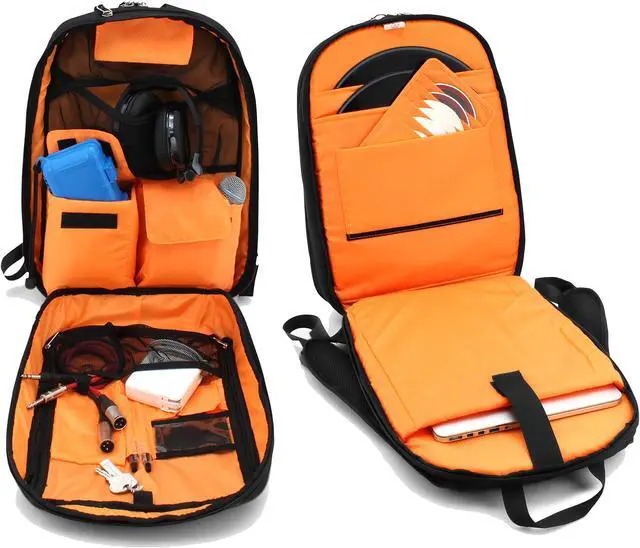 Alt view image 2 of 5 - Jetpack Slim Backpack for DVS, Mobile, or Club DJ Gig Set, Bag Carry Laptop, Stand, Tablet, Headphone, Vinyl Records, USB Mobile Devices, Needle Case, Cables, Microphone & More. TSA Compliant (Black)