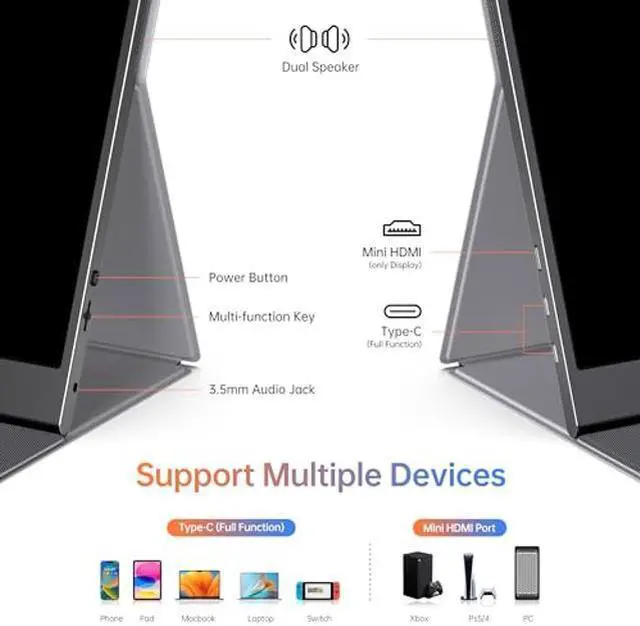 Alt view image 5 of 5 - ForHelp 15.6inch Portable Monitor,1080P USB-C HDMI Second External Monitor for Laptop,PC,Mac Phone,PS,Xbox,Swich,IPS Ultra-Thin Zero Frame Gaming Monitor/Premium Smart Cover