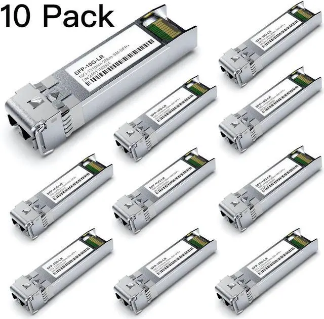 Alt view image 2 of 5 - 10Pack SFP+ 10GBase-LR SingleMode Module, 1310nm 10G LC SMF Fiber Optic Transceiver for Cisco SFP-10G-LR, Ubiquiti UniFi UF-SM-10G, Meraki MA-SFP-10GB-LR, Netgear, TP-Link and More (1310nm DDM 20km)