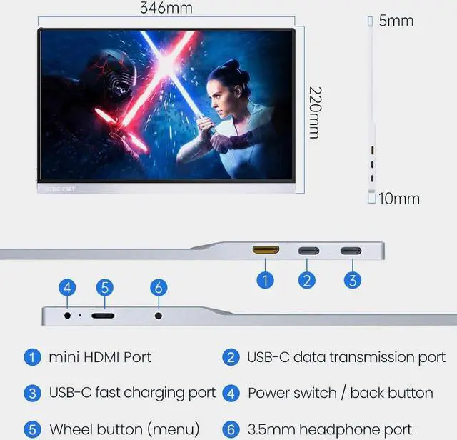 Alt view image 2 of 5 - GODETON Portable Monitor 15.inch Ultra-Slim IPS Display HDR Plug&Play,FHD 1080P USB C HDMI Aluminium Alloy housing Speakers External Monitor for Laptop PC Phone Mac Xbox (15-inch, Silver)