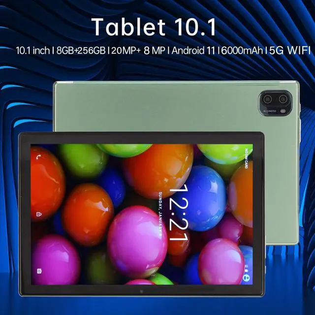 Alt view image 3 of 5 - 10.1in 11 Tablet PC, 8GB RAM 256GB ROM,128GB Expand, 2.5D Curved IPS HD Touch Screen, 8MP 20MP Cameras, 2.4/5GWiFi, Dual SIM Calling Tablet, 6000mAh, Green
