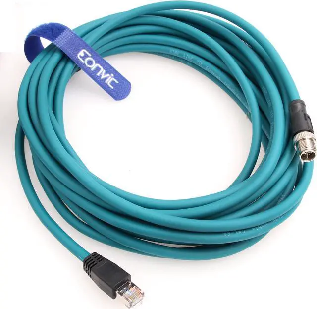 Main image of Eonvic Ethernet Shielded Cable M12 X-Type 8 Position to RJ45 Cat 7e Waterproof Industrial Network High Flex Cable for Cognex (15M, Blue)