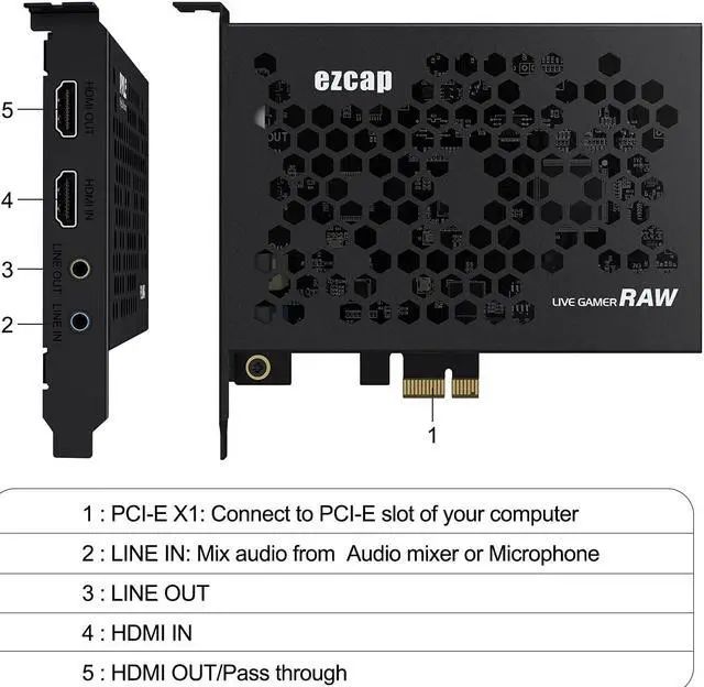 Alt view image 2 of 5 - Ezcap 4K HDMI Internal PCI-E Video Capture Card for Live Streaming, PC Gaming, and Sound Mixing - Compatible with Windows, Mac, PS4, Xbox, and Switch