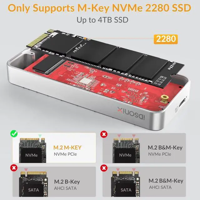 Alt view image 2 of 5 - iDsonix 40Gbps M.2 NVMe PCIe SSD Enclosure Adapter[100% Aluminum], [PCIe 4.0] NVMe to USB 4.0 Compatible with Thunderbolt 3/4, NVMe Enclosure with UASP&Trim Support M-Key 2280 SSD