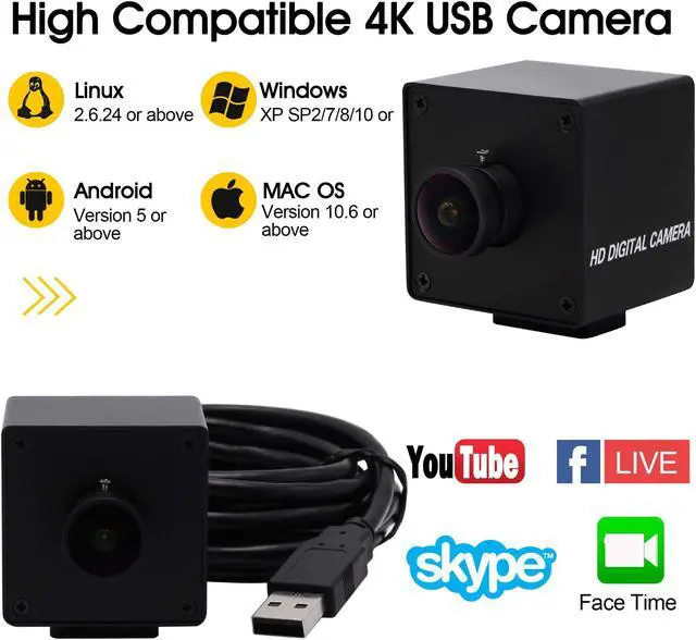 Alt view image 4 of 5 - IEights 4K Wide Angle USB Camera with Metal Case HD Video Audio Fisheye Webcam High Speed PC Camera IMX317 USB with Camera for Computer Mini UVC USB2.0 Web Camera for Laptop Jetson Nano Raspberry Pi