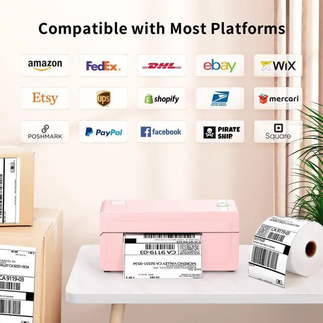 Alt view image 3 of 5 - JADENS Pink Thermal Label Printer & 1 Roll Thermal Labels