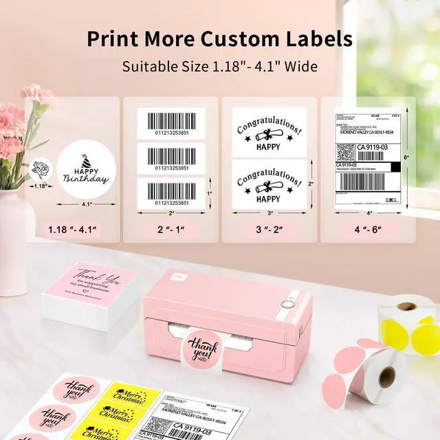 Alt view image 4 of 5 - JADENS Pink Thermal Label Printer & 1 Roll Thermal Labels