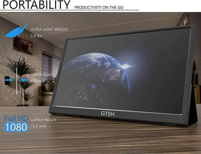 Alt view image 4 of 5 - GTEK Portable Monitor 15.8 Inch IPS Full HD 1920 x 1080P Screen with Speaker, Second Dual Computer Display, Wider Than 15.6 Inch, External Travel Monitor for MacBook Laptop PC, Includes Smart Cover