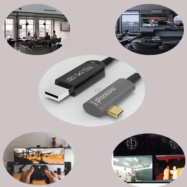Alt view image 4 of 5 - USB A to C Extension Fiber Optical Cable USB 3.1 Gen2 10Gbps 15M 50FT Right Angled Compatible with Microsoft Azure Logitech Aver Vaddio Camera Barco ClickShare Kinect Intel RealSense