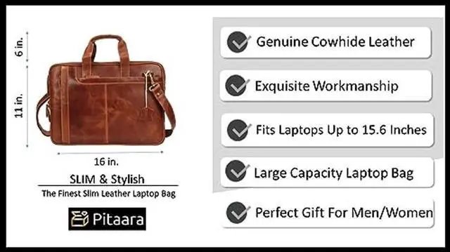 Alt view image 4 of 5 - Pitaara Genuine Leather Messenger Laptop Bag For Men And Women, Tan Briefcase, Fits Laptop Size 16", Unisex