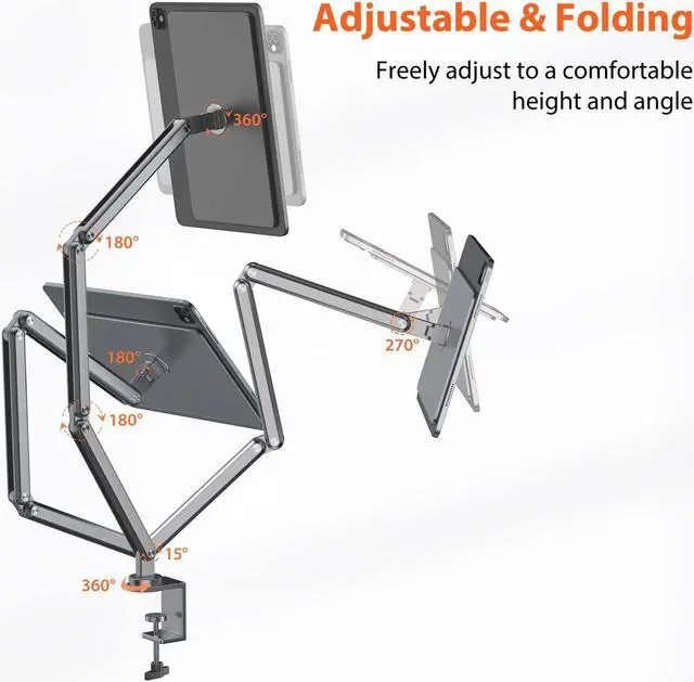 Alt view image 2 of 5 - KU XIU Magnetic iPad Pro 12.9 Stand, Foldable Arm Tablet Holder for Working and Drawing, Multi-Node Adjustable Premium Portable iPad Mount Only for iPad Pro 12.9 3rd/4th/5th/6th Generation-Gray