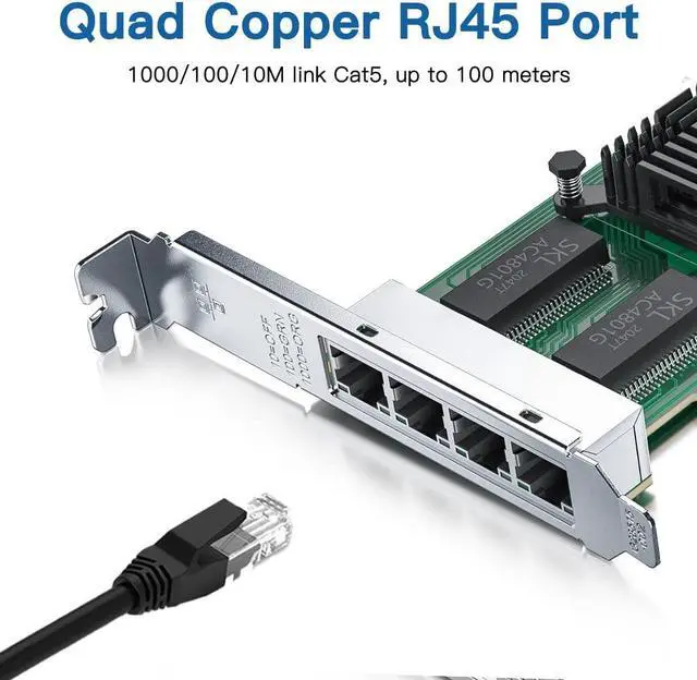 Alt view image 2 of 5 - H!Fiber Gigabit 4 Port NIC with Intel I350 Chip, 1Gb Network Card Compare to Intel I350-T4 NIC, Quad RJ45 Ports, PCI Express 2.1 X4, Ethernet Card with Low Profile for Windows/Windows Server/Linux