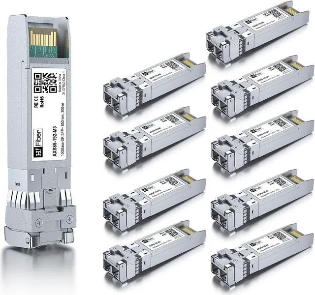 Main image of 10 Pack 10G Multimode SFP+ LC Module, 10GBase-SR Fiber Transceiver for Cisco SFP-10G-SR, Meraki MA-SFP-10GB-SR, Ubiquiti UniFi UF-MM-10G, Mikrotik, Netgear and More (MMF,850nm,300m,DDM)