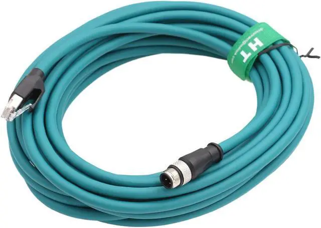 Alt view image 5 of 5 - HangTon M12 4 Pin D-Code Male to RJ45 Ethernet Network Cat5e Cable for Omron Datalogic Keyence Sensor PC Profinet Network CCTV Control Power 15m