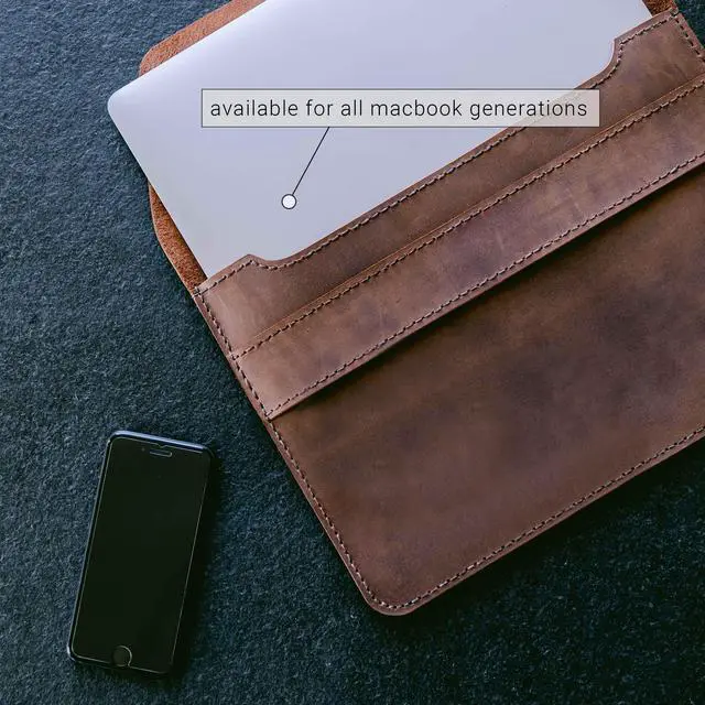 Alt view image 3 of 5 - MacBook Air M1-M3 Case & MacBook Pro 13 Inch (M1 & M2)  Fernando Handmade & Expertly Crafted Luxury MacBook Case  Beautifully Stitched Fair Trade Full Grain Leather  Brown