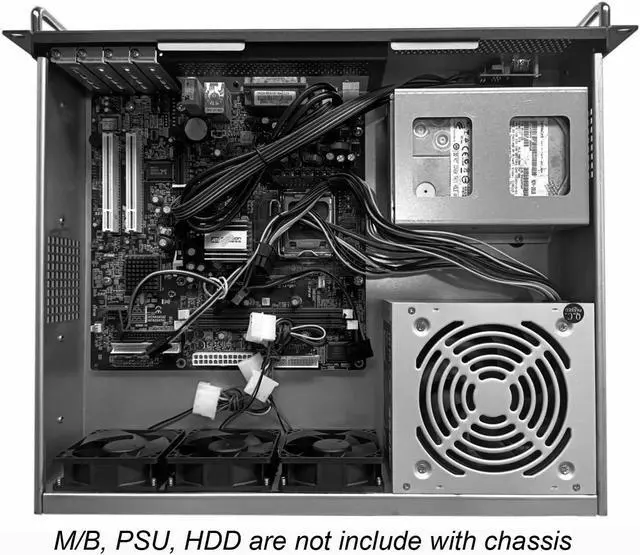 Alt view image 5 of 5 - RackChoice 2U Server Chassis Short Depth 14.17" Front I/O with 2 x 3.5 (int.) mATX M/B,Support ATX PSU with Either top or Side Cooling