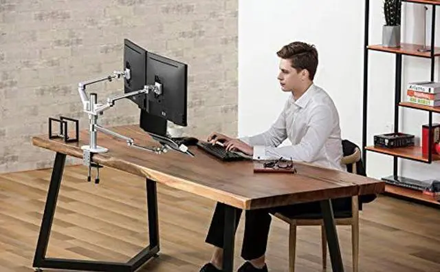 Alt view image 4 of 5 - Height Adjustable 3 in 1 Mount Compatible with 13 to 17.3 inch Laptop, Hold 2 Monitors 11 to 27 inch with Vesa, Monitor Desk Stand arm Riser Mount Stand Workstation (Silver)