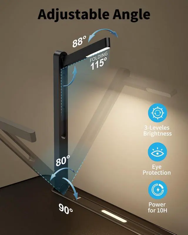 Alt view image 2 of 5 - Laptop Table with LED Desk Light, SAIJI Laptop Stand for Bed, Height Adjustments Bed Desk with Book Stand for Reading Writing Drawing (Black)