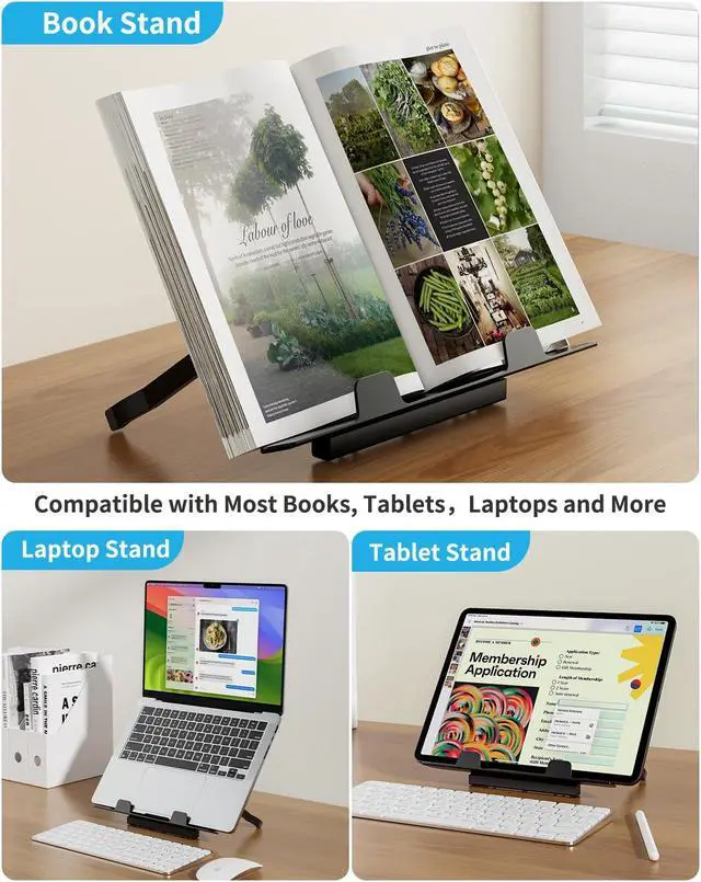 Alt view image 3 of 5 - Laptop Table with LED Desk Light, SAIJI Laptop Stand for Bed, Height Adjustments Bed Desk with Book Stand for Reading Writing Drawing (Black)