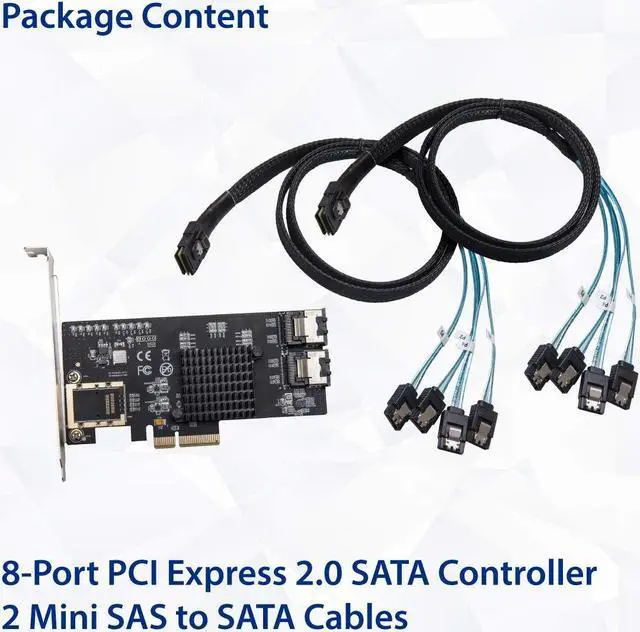 Alt view image 5 of 5 - Syba 8 Port SATA III Non-RAID PCI-e x4 Controller Card Supports FreeNAS and ZFS RAID - Includes Mini SAS to SATA Breack Out Cables (SI-PEX40137)