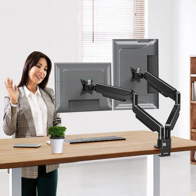 Alt view image 2 of 5 - MOUNT PRO Dual Monitor Stand Fits Max 42 Inch Computer Screen, Heavy Duty Premium Monitor Mount for 2 Monitors, Each Arm Holds up to 33lbs, Ultrawide 2 Monitor Desk Mount, VESA Mount 75x75mm/100x100mm