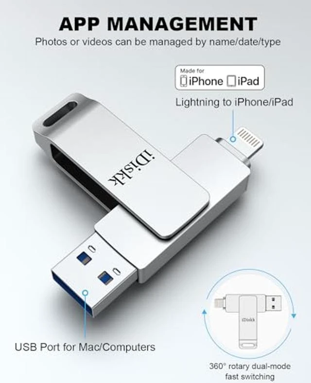 Alt view image 5 of 5 - iDiskk 512GB Mfi Certified iPhone USB Storage Flash Drive Photo Stick for iPhone and Computer (All iPhone Series),Lightning iPad, Mac/PC Videos Photo Storage Stick and Photo Vault