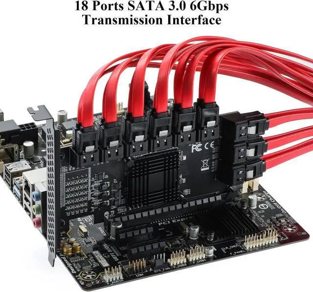 Alt view image 4 of 5 - MZHOU PCIE SATA Card 18 Port SATA 4X 6Gbps SATA 3.0 Devices PCIE Card with SATA Cables & SATA Power Cable(ASM1166+575 Chip)