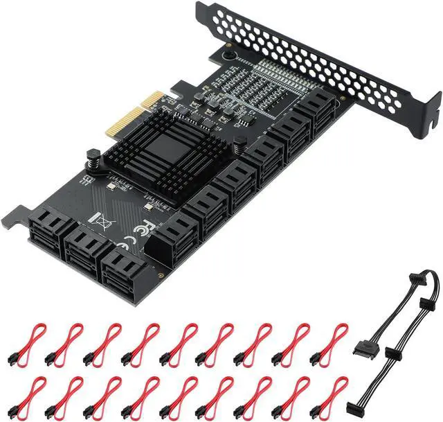 Main image of MZHOU PCIE SATA Card 18 Port SATA 4X 6Gbps SATA 3.0 Devices PCIE Card with SATA Cables & SATA Power Cable(ASM1166+575 Chip)