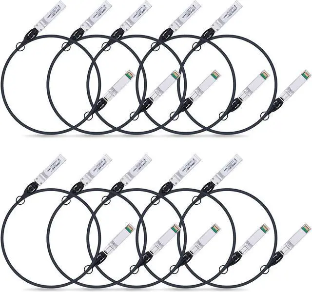 Main image of 10G SFP+ Twinax Cable, Direct Attach Copper(DAC) Passive Cable, 1m (3.28ft), for Cisco SFP-H10GB-CU1M, Meraki, Ubiquiti, Mikrotik, Intel, Fortinet, Netgear, D-Link, Supermicro, TP-Link, 10 Pack