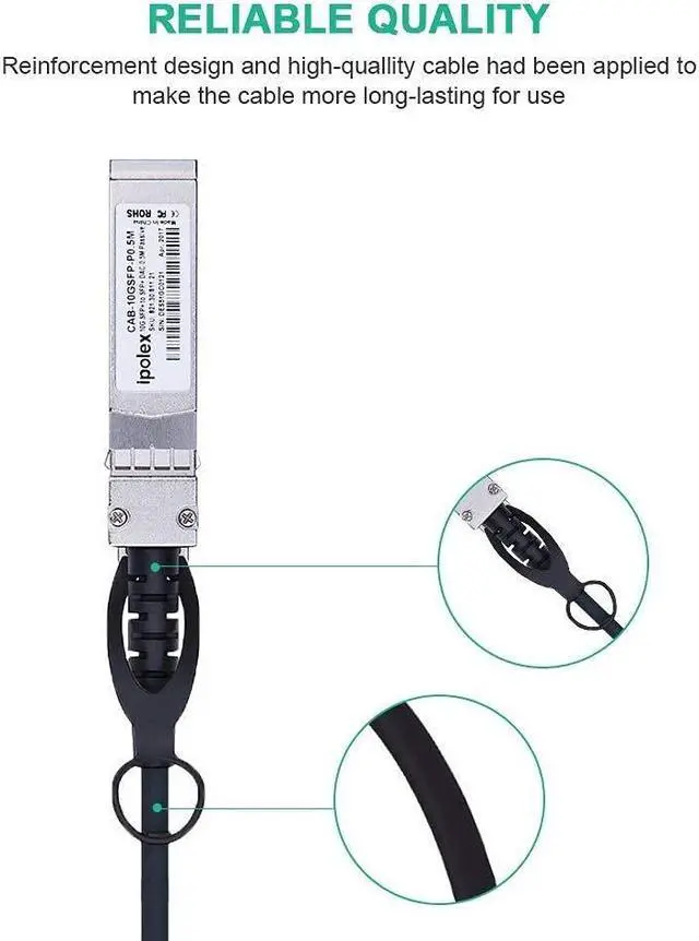 Alt view image 4 of 5 - 10G SFP+ Twinax Cable, Direct Attach Copper(DAC) Passive Cable, 1m (3.28ft), for Cisco SFP-H10GB-CU1M, Meraki, Ubiquiti, Mikrotik, Intel, Fortinet, Netgear, D-Link, Supermicro, TP-Link, 10 Pack