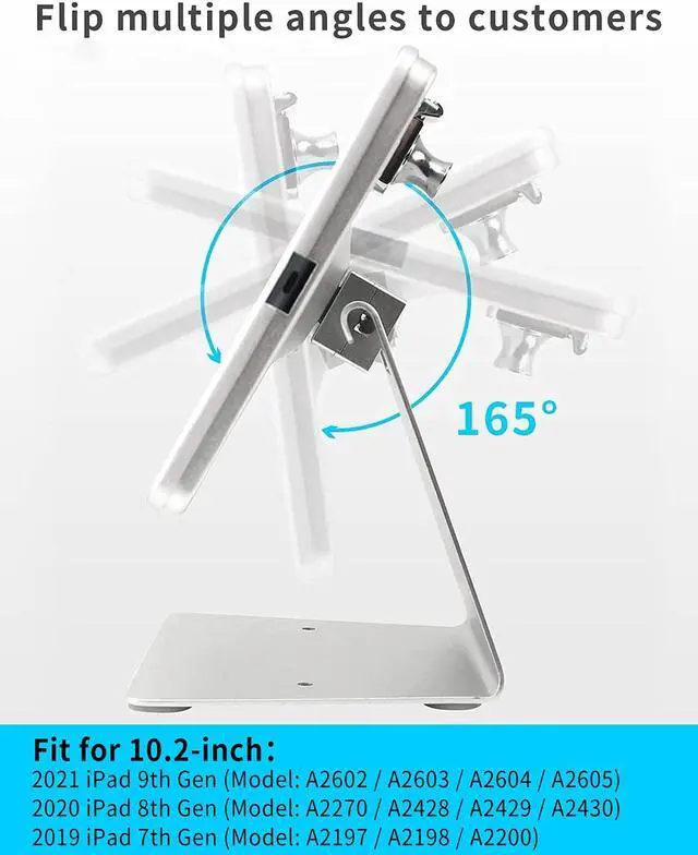 Alt view image 2 of 5 - CarrieCathy Desktop Anti-Theft Security Kiosk POS Stand Holder Enclosure for Tablets, Compatible with 10.2" iPads (2021, 2020, 2019, 2018) 7th 8th 9th Gen, Flip & 360deg Swivel Design, Silver