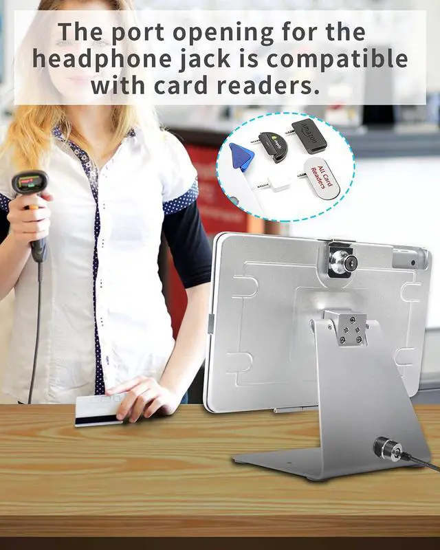 Alt view image 4 of 5 - CarrieCathy Desktop Anti-Theft Security Kiosk POS Stand Holder Enclosure for Tablets, Compatible with 10.2" iPads (2021, 2020, 2019, 2018) 7th 8th 9th Gen, Flip & 360deg Swivel Design, Silver