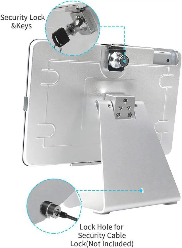 Alt view image 5 of 5 - CarrieCathy Desktop Anti-Theft Security Kiosk POS Stand Holder Enclosure for Tablets, Compatible with 10.2" iPads (2021, 2020, 2019, 2018) 7th 8th 9th Gen, Flip & 360deg Swivel Design, Silver