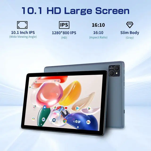 Alt view image 2 of 5 - NEWISION 10 Inch Android Tablet with 4G Phone Call, 12GB RAM (6+6 Expandable) 128GB, 8MP+5MP Camera, 8000mAh Battery, 5GHz WiFi, Bluetooth 5.0, GPS, HD IPS Screen, with Case - Gray
