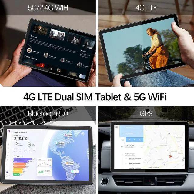 Alt view image 3 of 5 - NEWISION 10 Inch Android Tablet with 4G Phone Call, 12GB RAM (6+6 Expandable) 128GB, 8MP+5MP Camera, 8000mAh Battery, 5GHz WiFi, Bluetooth 5.0, GPS, HD IPS Screen, with Case - Gray