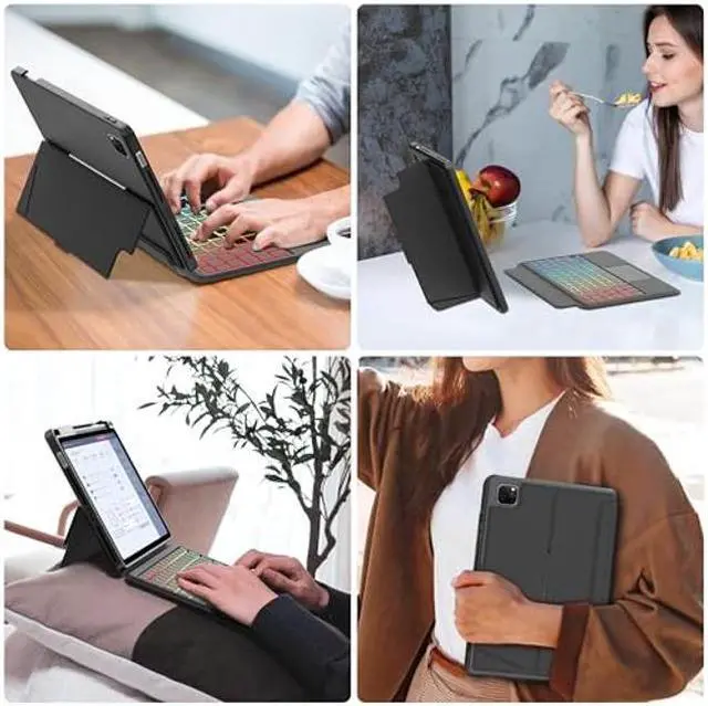 Alt view image 5 of 5 - iPad Air 5th/4th Generation Case with Keyboard 10.9 inch | Detachable Bluetooth Keyboard with Trackpad for iPad Pro 11 4th/3rd/2nd/1st Gen | 7 Color Backlit | Smart Folio Case with Pencil Holder Black
