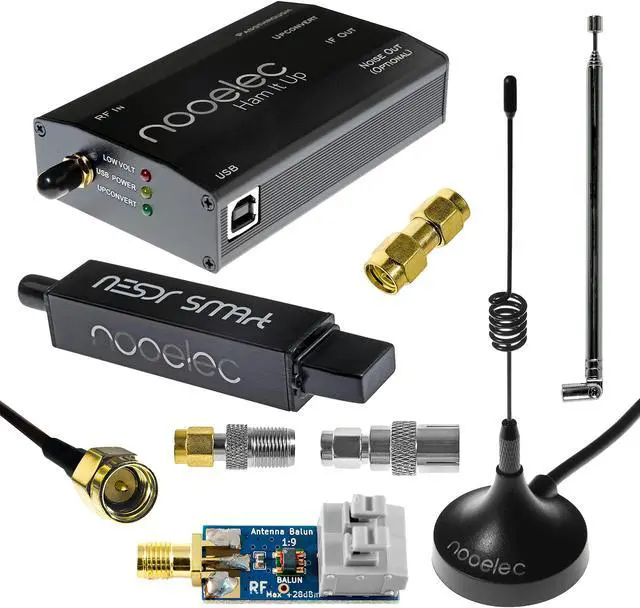 Main image of Nooelec NESDR Smart HF Bundle: 100kHz-1.7GHz Software Defined Radio Set for HF/UHF/VHF Including RTL-SDR, Assembled Ham It Up Upconverter, Balun, Adapters