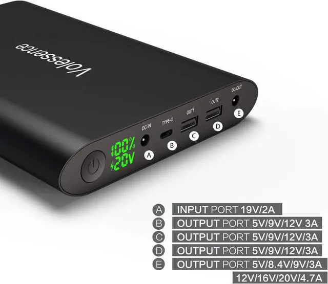 Alt view image 2 of 5 - Volessence 50000mAh Laptop Power Bank 5/8.4/9/12/16/20V Portable Laptop Charger for Laptop, Tablet, Phone and More