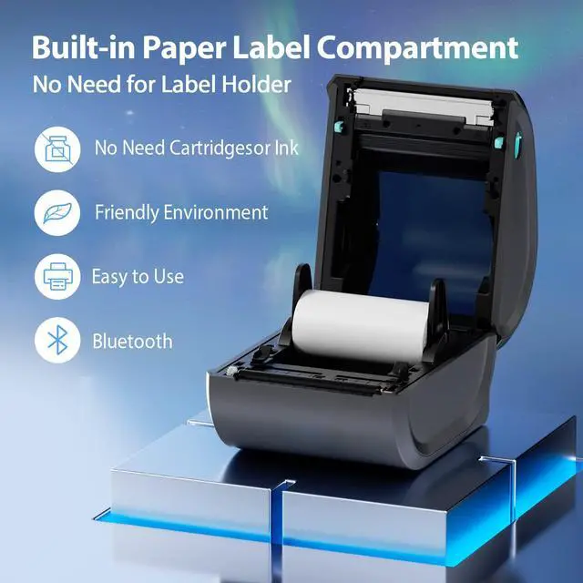 Alt view image 4 of 5 - Omezizy D520BT Bluetooth Shipping Label Printer and 1 Roll Thermal Labels, Wireless Thermal Label Printer for Small Business, Thermal Printer for Shipping Labels, Shipping Label Maker