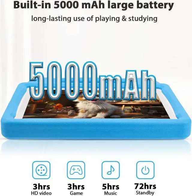 Alt view image 4 of 5 - paitanry Kids Tablet 10 Inch - Octa-Core, 8GB RAM (4+4) 64GB ROM, IPS HD 1280x800, WiFi 6, GMS - Android 14 Tablet for Kids with Parental Control, Kids Content & Eye Protection, EVA Case (Blue)