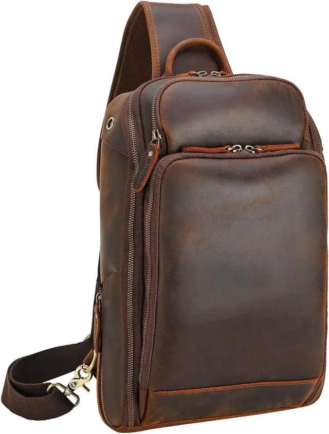 Main image of Polare Men's Sling Bag Travel Outdoor Daypack Backpack with Full Grain Leather Fits 13.3'' 14.1'' Laptop