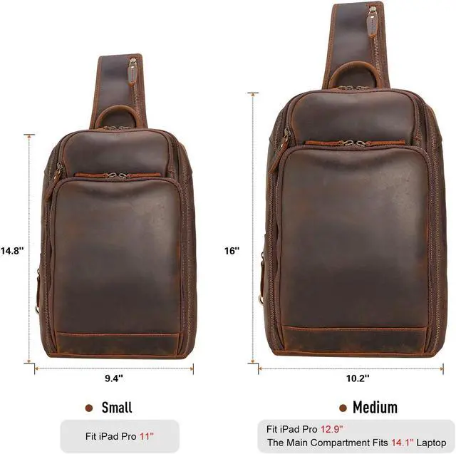 Alt view image 4 of 5 - Polare Men's Sling Bag Travel Outdoor Daypack Backpack with Full Grain Leather Fits 13.3'' 14.1'' Laptop