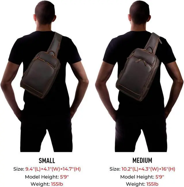 Alt view image 3 of 5 - Polare Men's Sling Bag Travel Outdoor Daypack Backpack with Full Grain Leather Fits 13.3'' 14.1'' Laptop