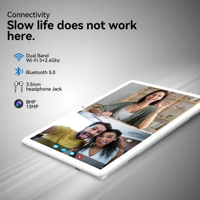 Alt view image 5 of 5 - 2 in 1 Tablet with Keyboard, 2024 Latest Tablets Android 4+4+128GB ROM, 10 Inch Tablet with Octa-Core Chip Support 5+2.4Ghz WiFi, 7000mAh Battery, Bluetooth 5.0, GPS, HD Touch Screen-Silver